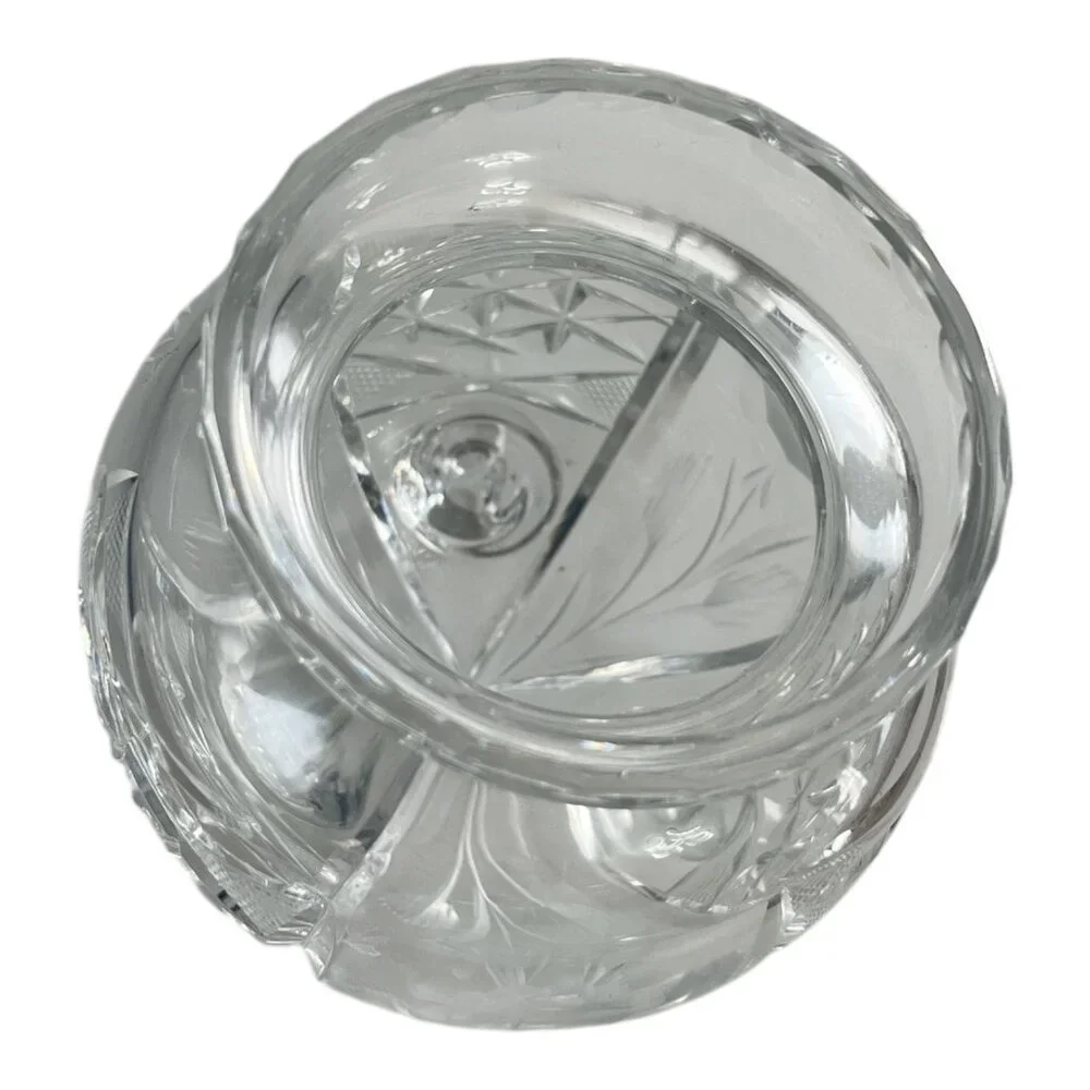 VTG Cut Crystal Condiment Jar with Spoon Notch – Footed Bohemian Style – Molded